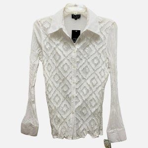 Women White Shirts Lace Front Long sleeve Collared Button Down Size M NWT